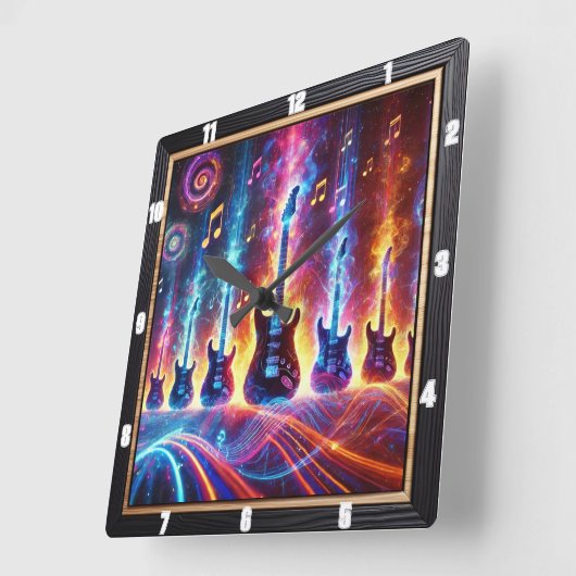 ネオン音楽のノートに囲まれたエレクトリックギター スクエア壁時計 (傾斜)