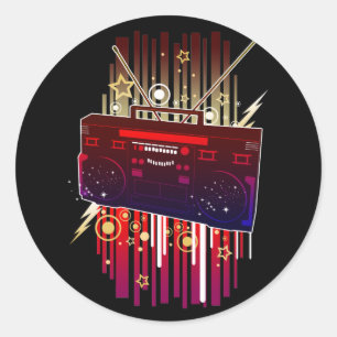 ネオン音楽のビブスがあふれるカラフルなレトロスピーカーアート ラウンドシール