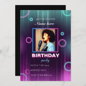 ネオン音楽の誕生日パーティーの招待をパーソナライズ 招待状 (正面/裏面)