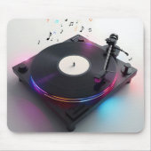 ネオン音楽ノート付きディスクジョッキーターンテーブル マウスパッド (正面)