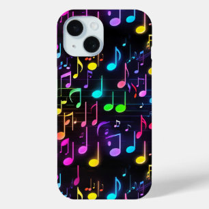 ネオン音楽ノートOn Black iPhone 15ケース