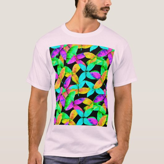 ネオン風の葉のパターン Tシャツ (正面)