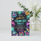 ネオン風ハロウィンお誕生日会招待状 ポストカード (スタンド正面)