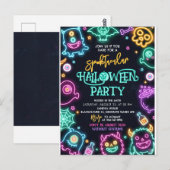 ネオン風ハロウィンお誕生日会招待状 ポストカード (正面/裏面)