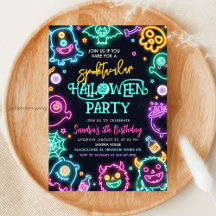 ネオン風ハロウィンお誕生日会招待状