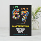 ネオン風船 67 7歳の誕生日パーティー 招待状 (スタンド正面)