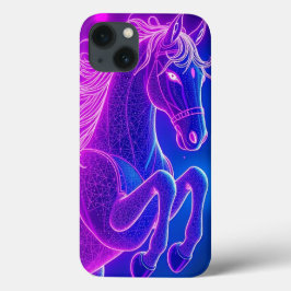 ネオン馬のアウトラインのグラフィックアート – モバイル iPhone 13ケース