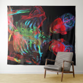 ネオン骸骨の抱擁 アートフュージョン タペストリー (インサイチュ(横))