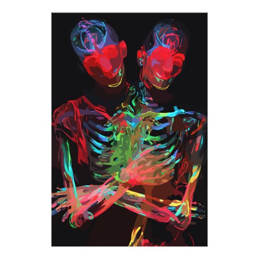 ネオン骸骨の抱擁 アートフュージョン フォトプリント (正面)