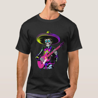 ネオン骸骨ギタリスト ハロウィン Tシャツ