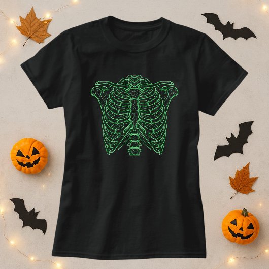 ネオン骸骨リブハロウィン Tシャツ