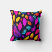 ネオン鮮やかの葉：魅力的な葉パターン クッション (正面)