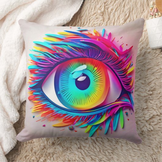 ネオン鮮やかアイ抽象芸術作品 クッション (ブランケット)