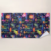 ネオン鮮やかカエル模様 ビーチタオル (正面)