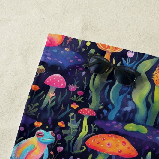 ネオン鮮やかカエル模様 ビーチタオル (インサイチュ)