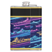 ネオン鮮やかカラーで照らされる海軍艦隊 フラスク (裏面)