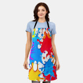 ネオン鮮やかカラーのスプラッシュ エプロン (着用した状態)