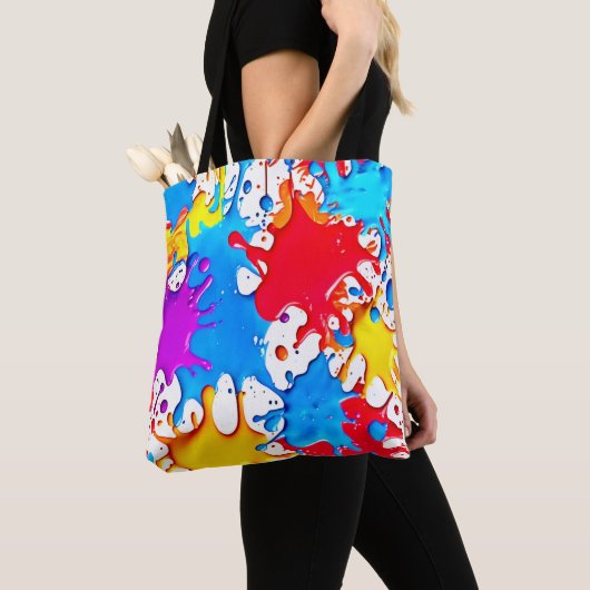 ネオン鮮やかカラーのスプラッシュ トートバッグ (クローズアップ)