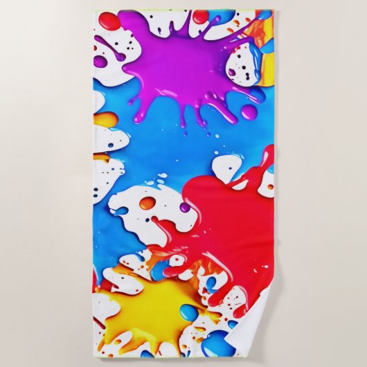 ネオン鮮やかカラーのスプラッシュ ビーチタオル (正面)