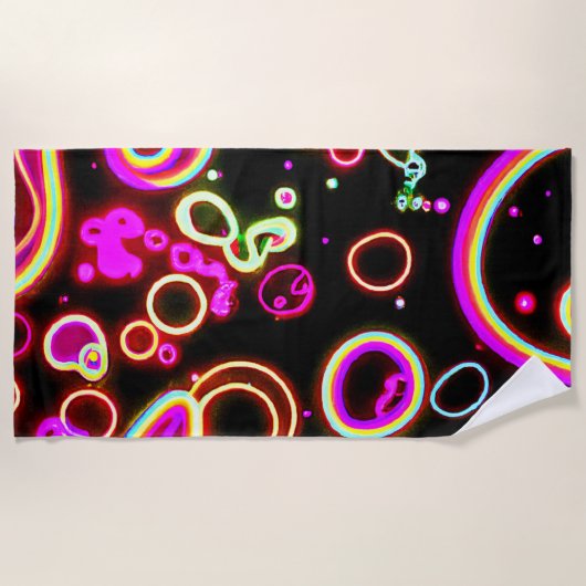 ネオン鮮やかグローパターン ビーチタオル (正面)