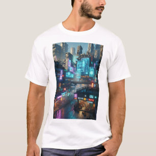 ネオン鮮やかサイバーパンク都市景観の未来的 Tシャツ
