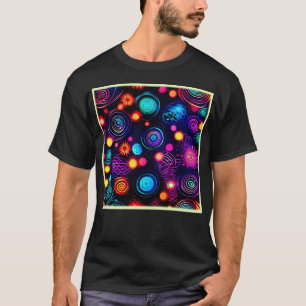 ネオン鮮やかスパイラルとドットアート Tシャツ