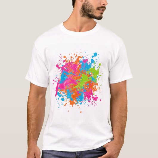 ネオン鮮やかスプラッシュ抽象芸術アート Tシャツ (正面)
