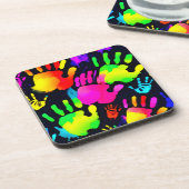 ネオン鮮やかハンドプリントアート コースター (左側)