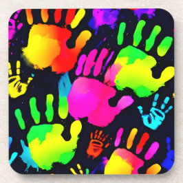 ネオン鮮やかハンドプリントアート コースター