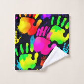 ネオン鮮やかハンドプリントアート バスタオルセット (ウォッシュタオル)