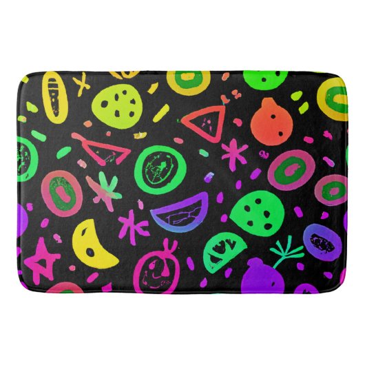 ネオン鮮やかフルーツパターンアート バスマット (正面)