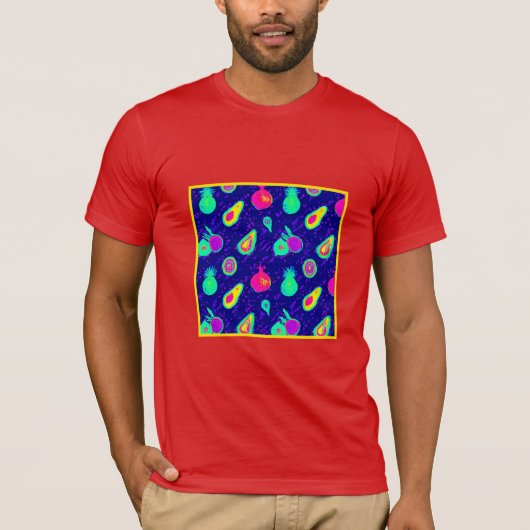 ネオン鮮やかフルーツパターンデザイン Tシャツ (正面)
