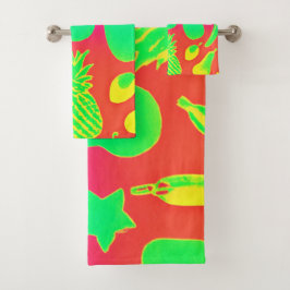 ネオン鮮やかフルーツ柄 バスタオルセット