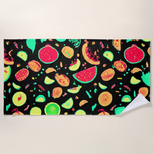 ネオン鮮やかフルーツ柄 ビーチタオル (正面)