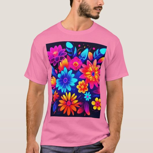 ネオン鮮やかフローラアート Tシャツ (正面)