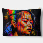 ネオン鮮やかポートレート-抽象芸術表現主義アート アクセサリーポーチ (裏面)