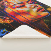 ネオン鮮やかポートレート-抽象芸術表現主義アート シェルパブランケット (3/4)