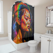 ネオン鮮やかポートレート-抽象芸術表現主義アート シャワーカーテン (インサイチュ)