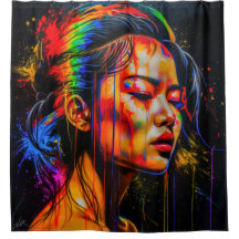 ネオン鮮やかポートレート-抽象芸術表現主義アート