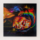 ネオン鮮やかポートレート-抽象芸術表現主義アート ジグソーパズル (横)