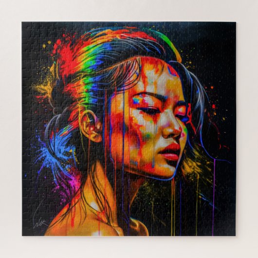 ネオン鮮やかポートレート-抽象芸術表現主義アート ジグソーパズル (縦)