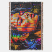 ネオン鮮やかポートレート-抽象芸術表現主義アート スローブランケット (正面縦)