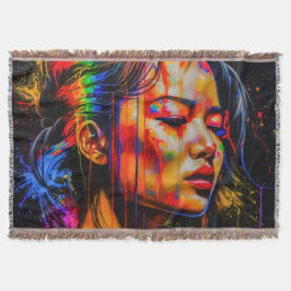 ネオン鮮やかポートレート-抽象芸術表現主義アート スローブランケット