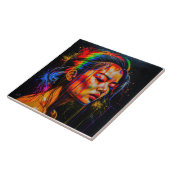 ネオン鮮やかポートレート-抽象芸術表現主義アート タイル (側面)