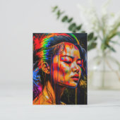 ネオン鮮やかポートレート-抽象芸術表現主義アート ポストカード (スタンド正面)