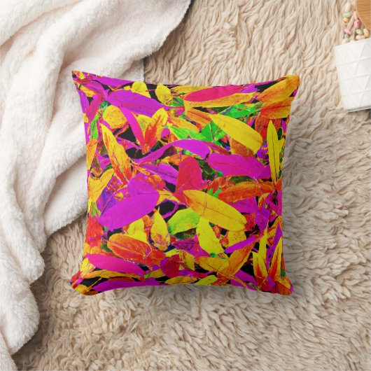 ネオン鮮やかリーフエレガンスパターン クッション (ブランケット)