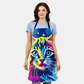 ネオン鮮やか子猫アート エプロン (着用した状態)