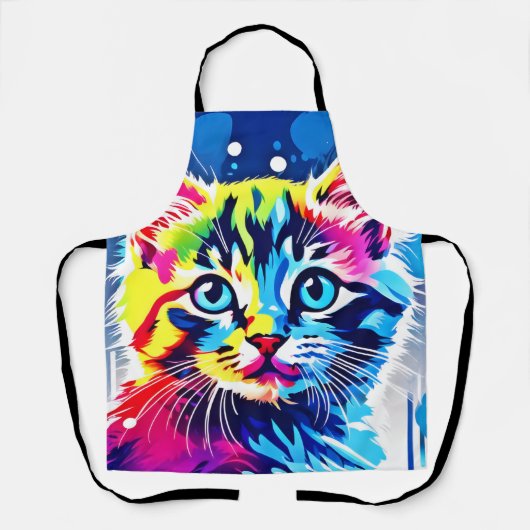 ネオン鮮やか子猫アート エプロン (正面)