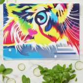 ネオン鮮やか子猫アート キッチンタオル (折り畳み)