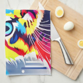 ネオン鮮やか子猫アート キッチンタオル (四つ折り)